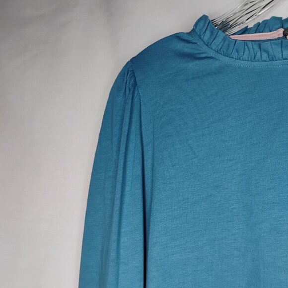 Boden Top Blouse NEW Supersoft Ruffle Cotton Tencel Feminine Comfy Work Teal 10 - Picture 6 of 16
